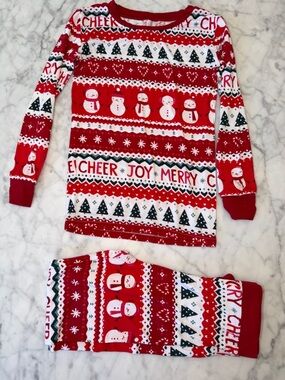Little Sleepies Red and White 'Cheer Joy Merry' Holiday Pajama Set 4T